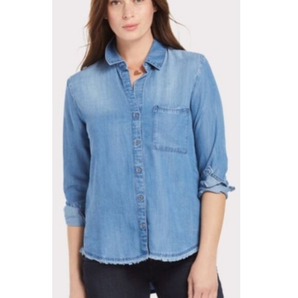Anthropologie Cloth & Stone Frayed Seams Back Chambray Button Up Shirt size M - Picture 2 of 14